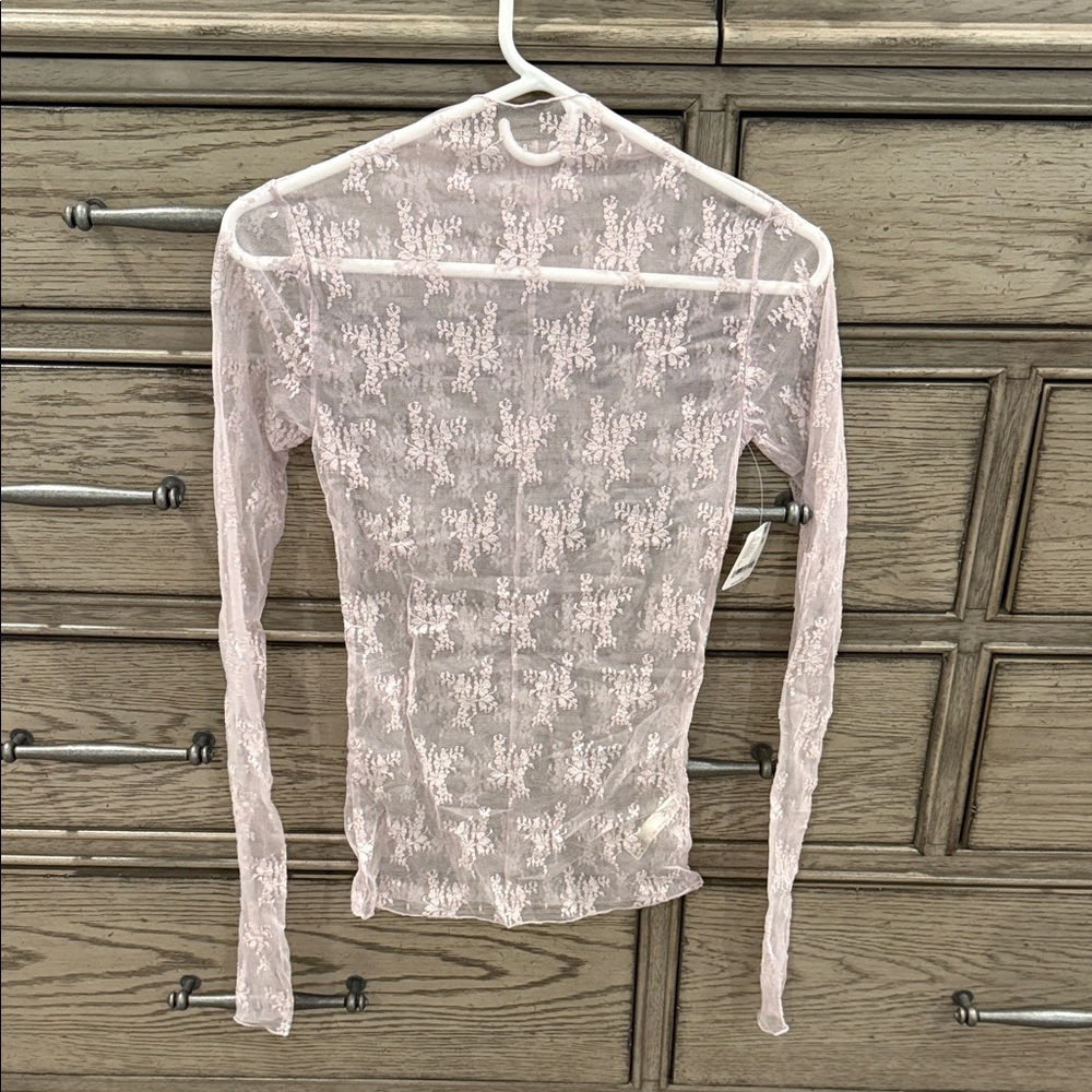 Free People Sheer Pink Floral Lace Blouse